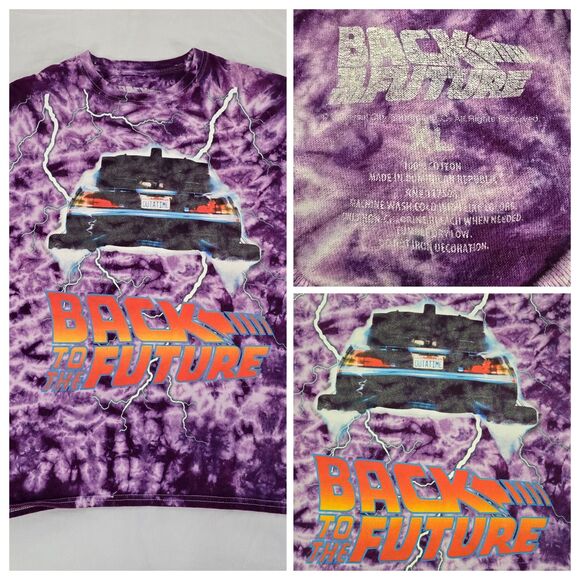 Back To The Future Shirt Mens XL Purple Lightning OUTATIME Delorean Movie Promo - Picture 1 of 9